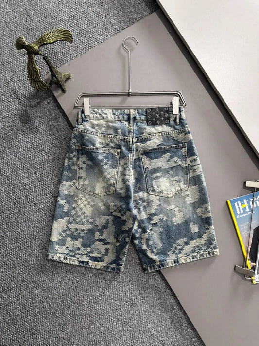 Camouflage Jacquard Denim Shorts