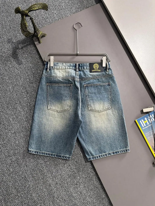 Cross Embroidery Ripped Denim Shorts