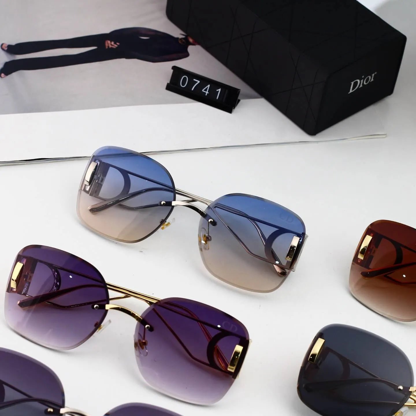 Rimless Gradient Oversized Square Sunglasses