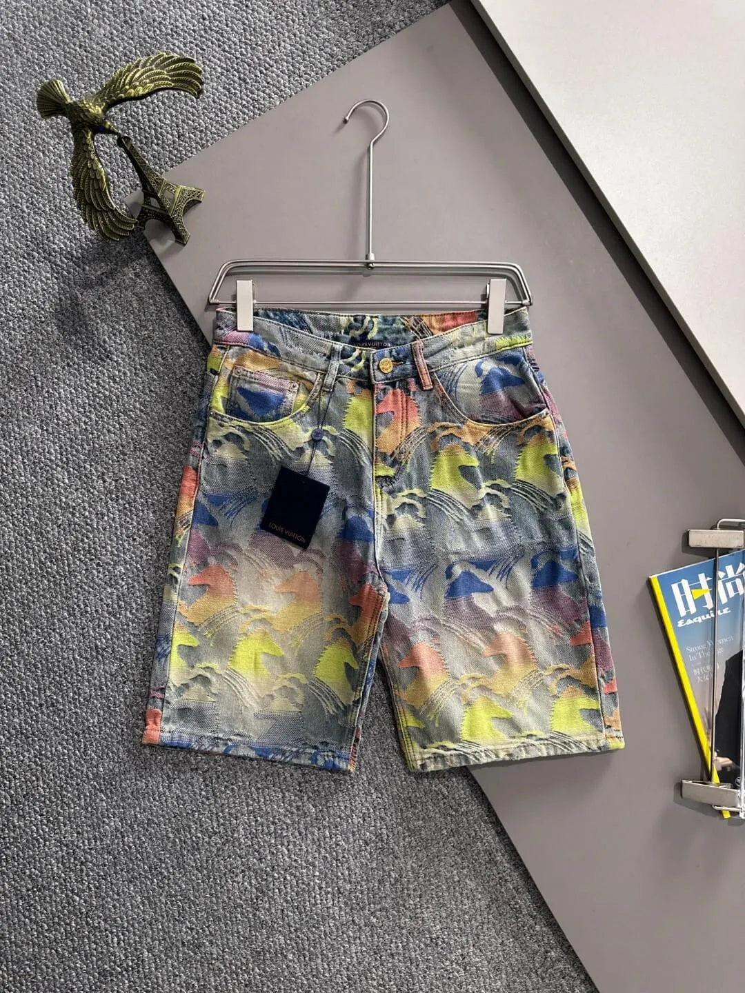 Colorful Horse Jacquard Denim Shorts