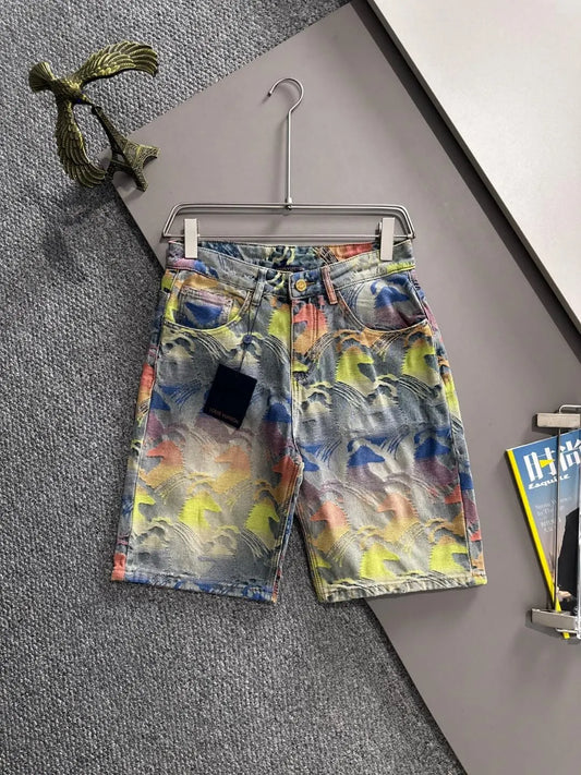 Colorful Horse Jacquard Denim Shorts