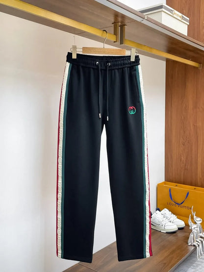 Embossed Side‑Stripe Embroidery Straight Pants