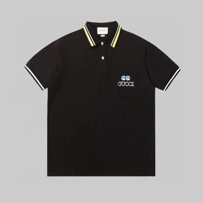 Dual‑Eye Gaze‑Motif Embroidered Polo Shirt