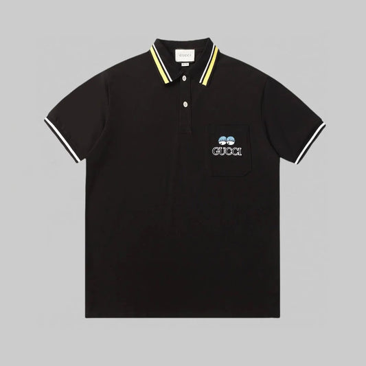 Dual‑Eye Gaze‑Motif Embroidered Polo Shirt