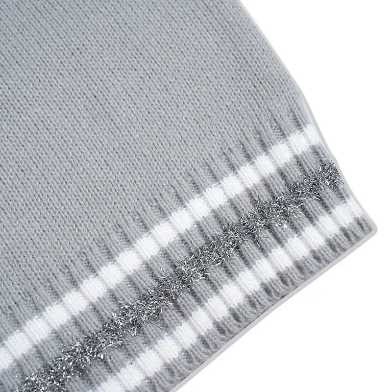 Silver Patch Striped Cuff Knit Sweater