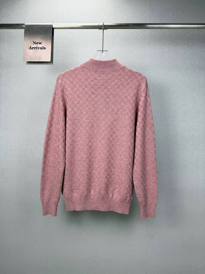 Embroidery  Checker Half Zip Knit Sweater