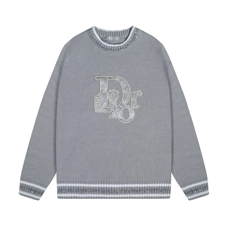 Silver Patch Striped Cuff Knit Sweater