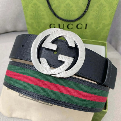 Classic Striped Patchwork Metal Buckle Belt