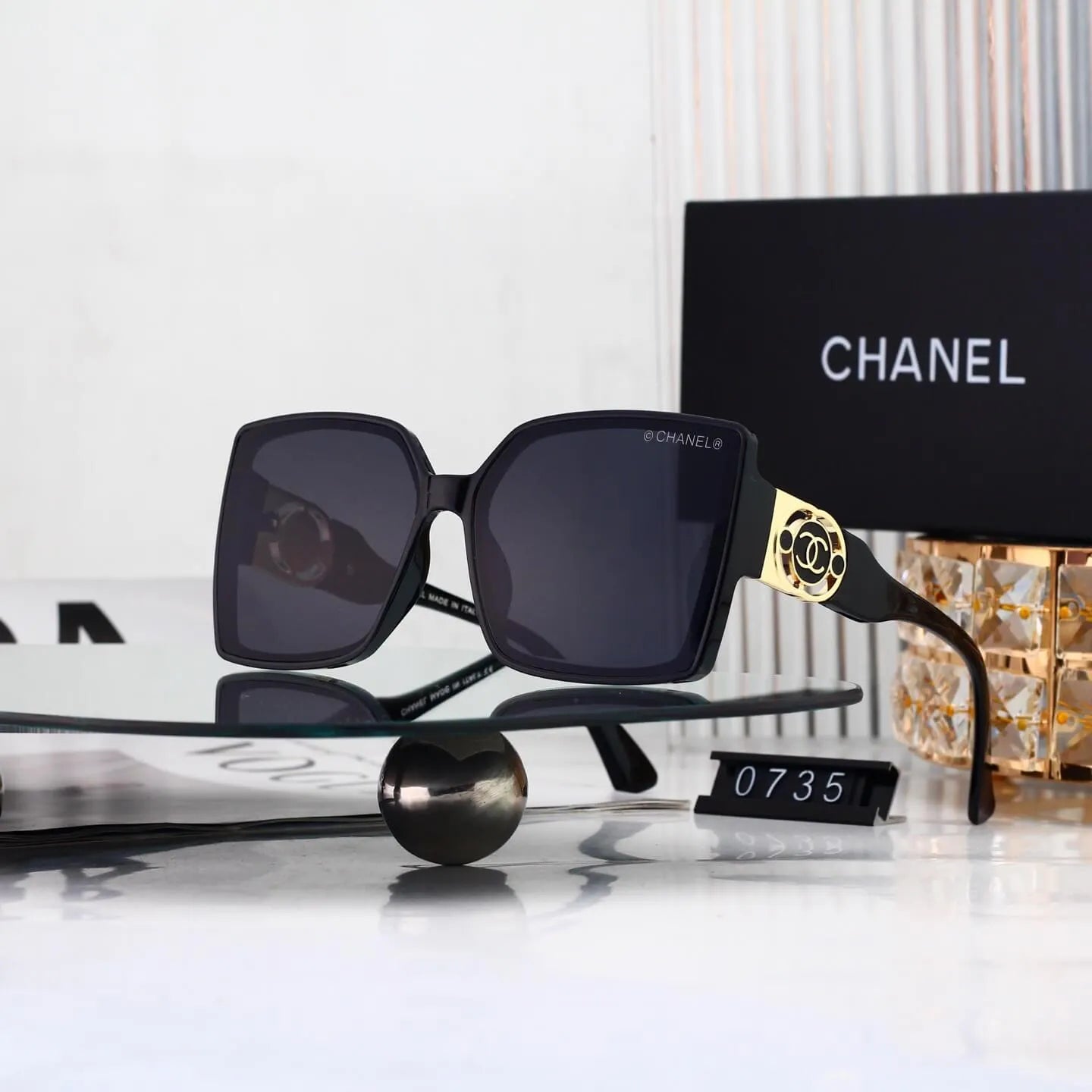 Hollow Double C Metal Square Sunglasses