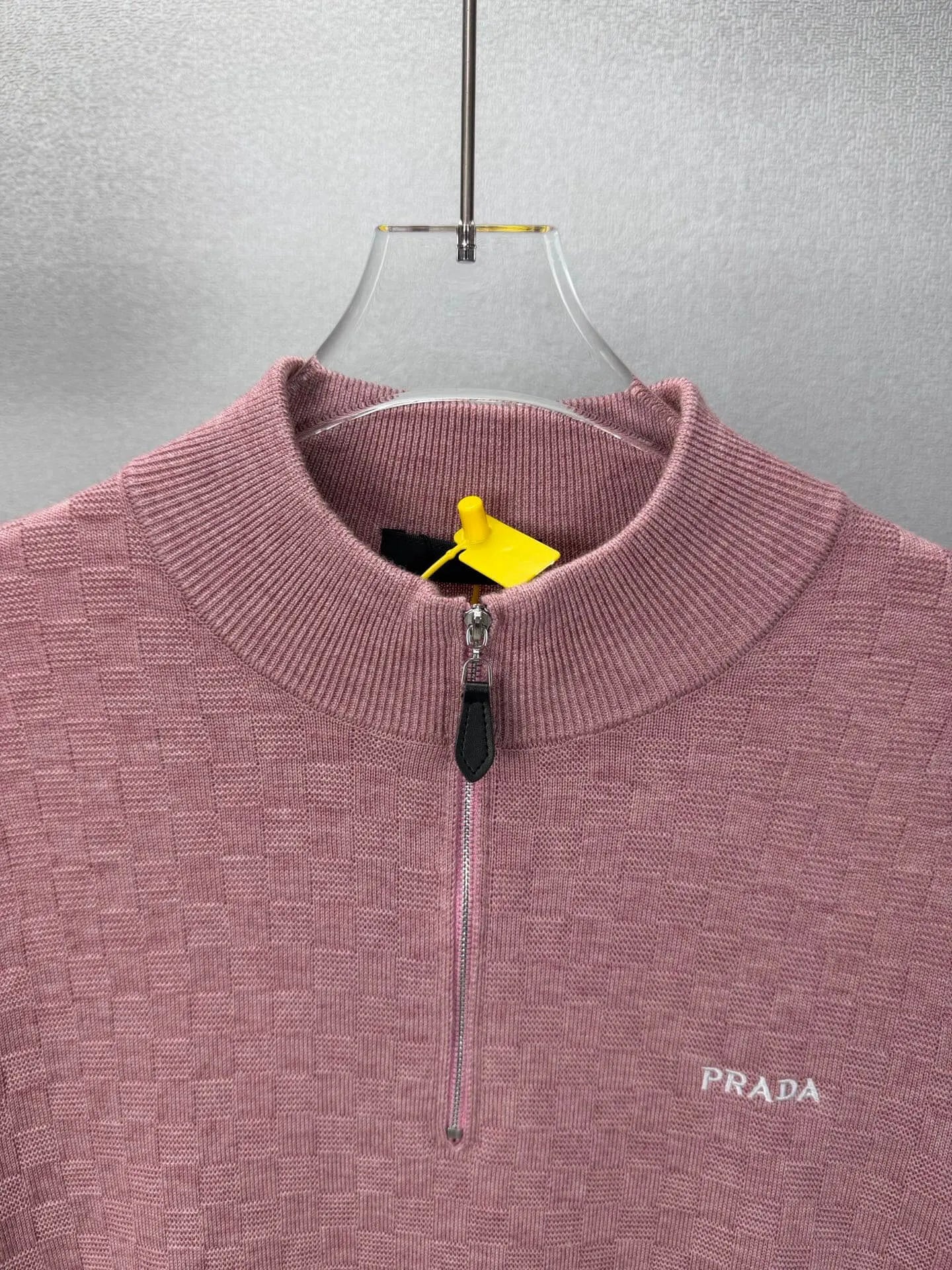 Embroidery  Checker Half Zip Knit Sweater