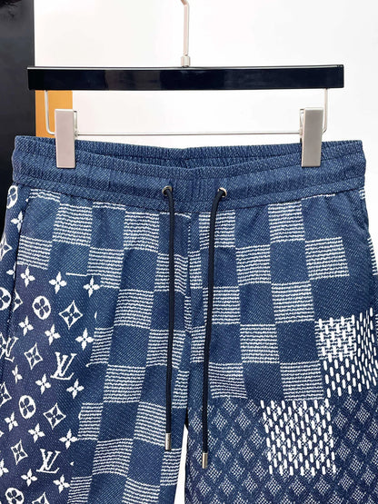 Patchwork Checkered Print Casual Shorts