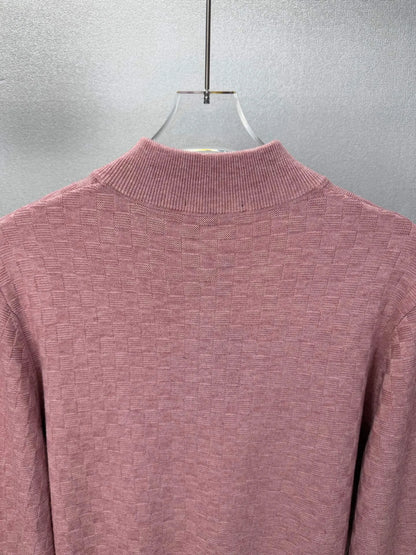 Embroidery  Checker Half Zip Knit Sweater