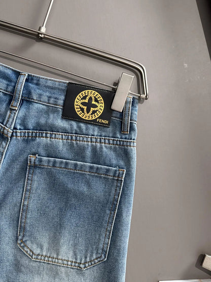 Patchwork Trim Distressed Denim Shorts