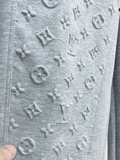 Embossed Monogram Patch Pocket Wide‑Leg Pants