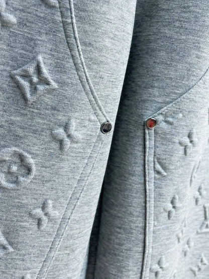 Embossed Monogram Patch Pocket Wide‑Leg Pants