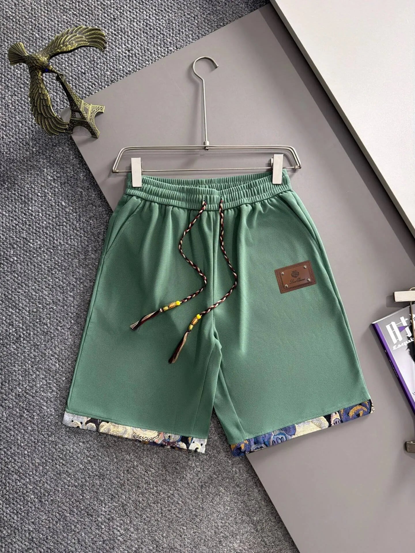 Braided Drawstring Printed Cuff Shorts