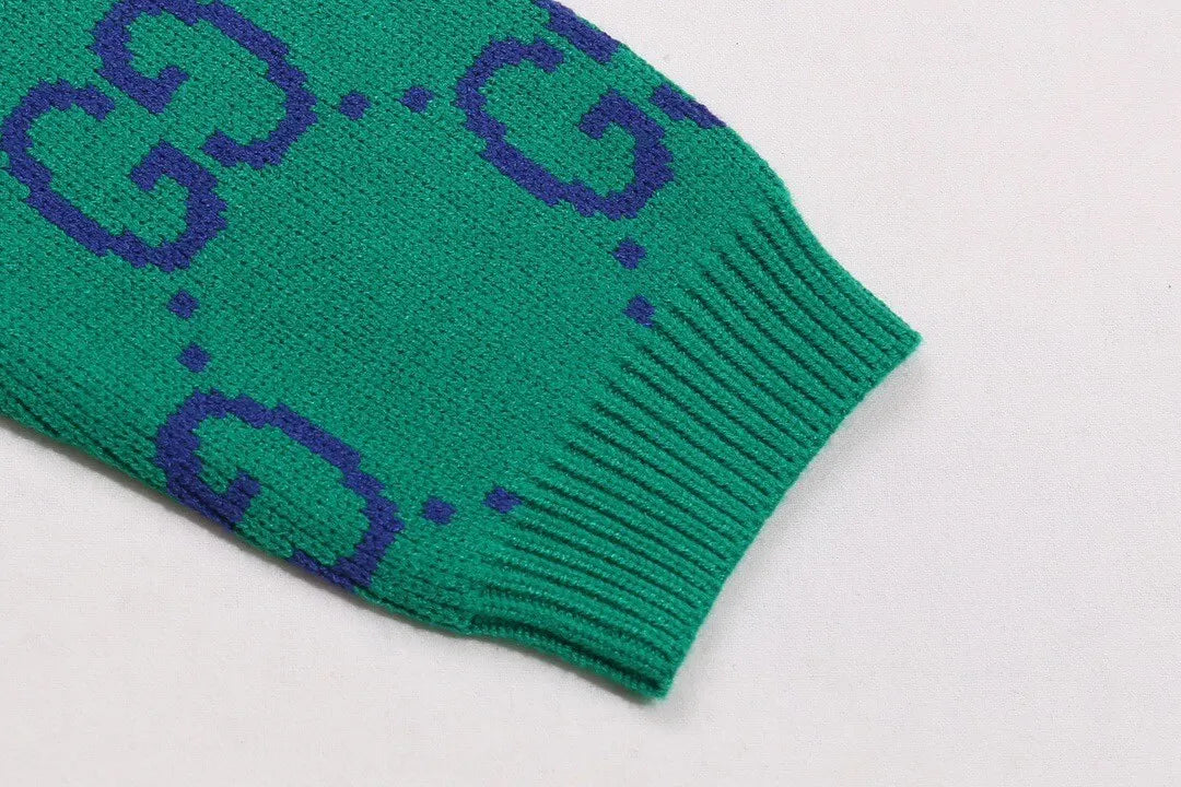 Bicolor Monogram V‑Neck Knit Sweater Cardigan