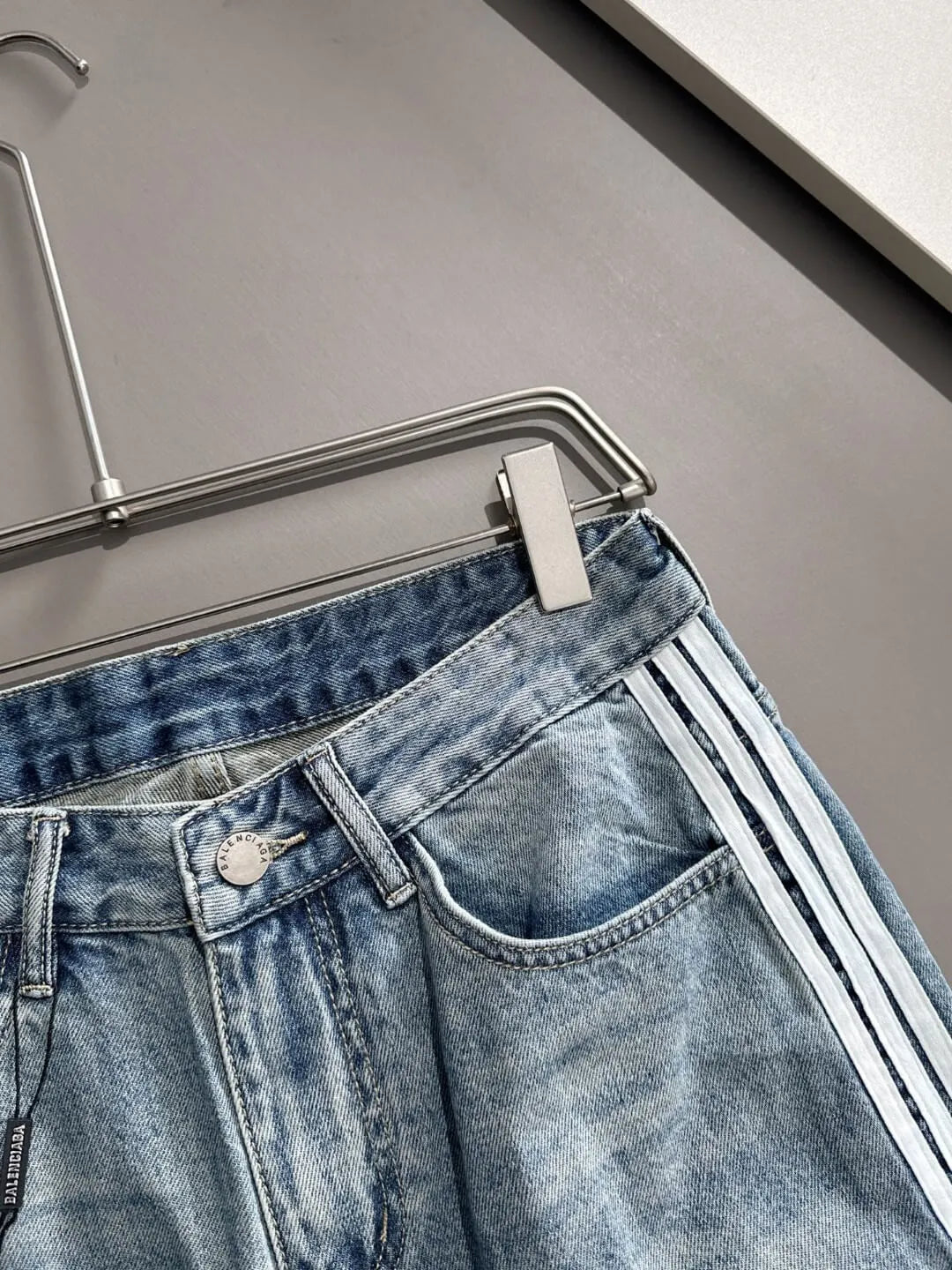 Side Stripe Frayed Hem Ripped Denim Shorts