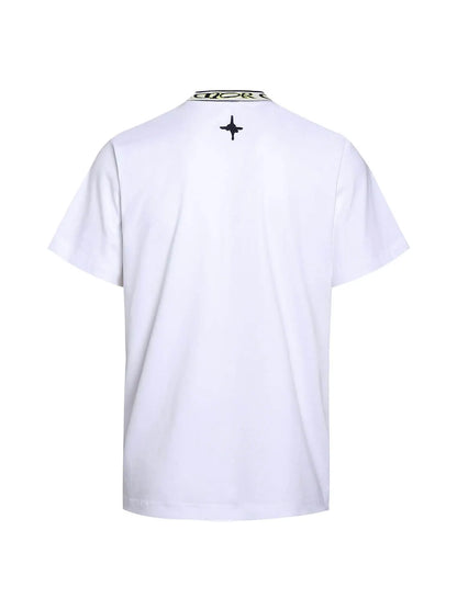 Plain‑Knit Rib Collar Embroidered T‑Shirt