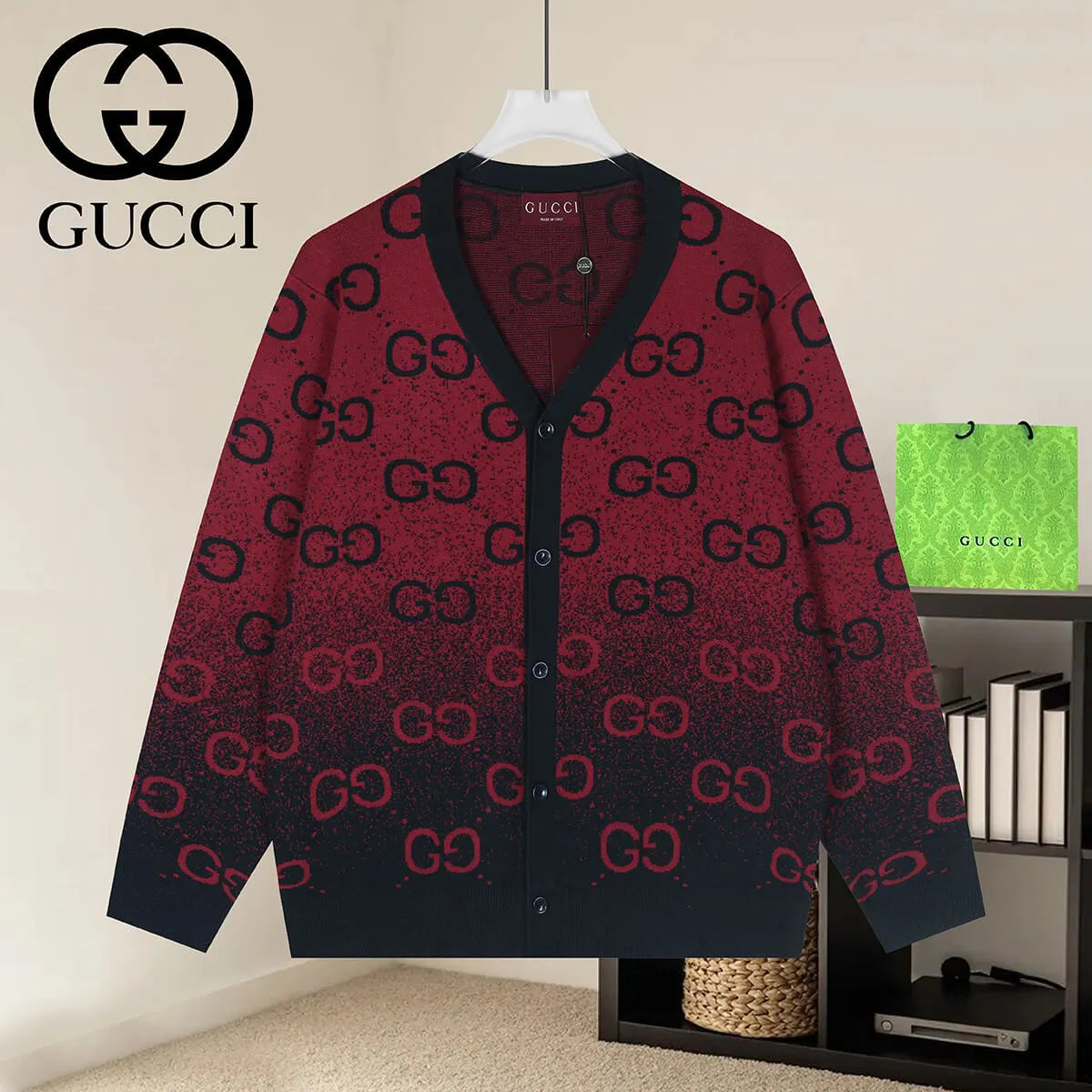 Gradient  V-Neck Knit Cardigan