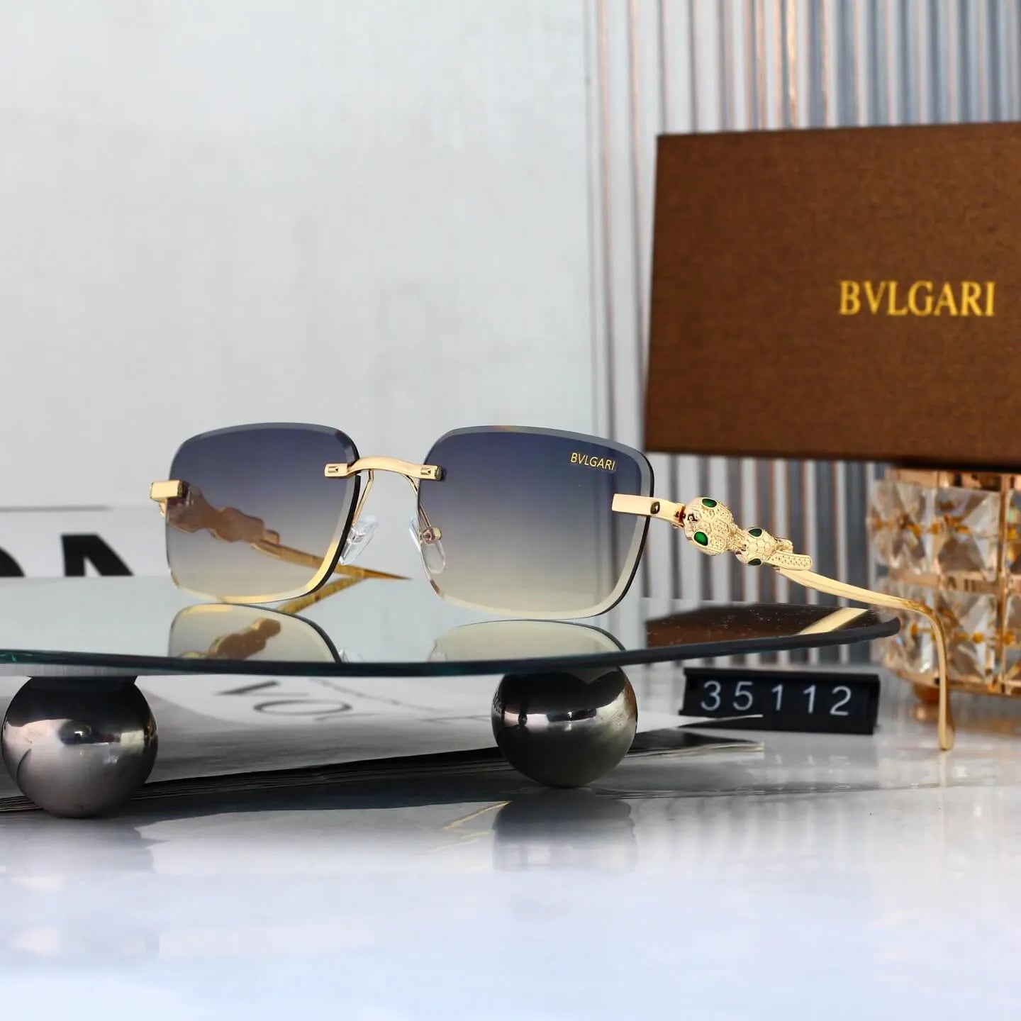 Business Rimless Rectangular Sunglasses