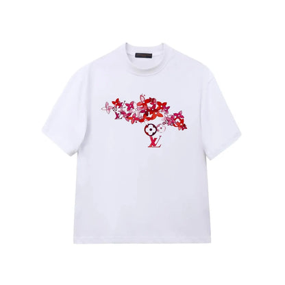 Gradient Red Flower Print T-Shirt