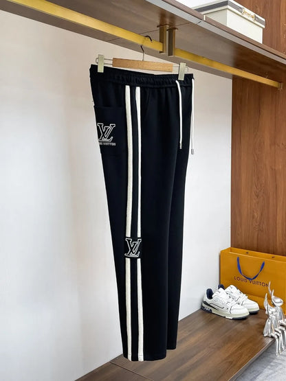 Side Stripe Letter Embroidered Straight Pants