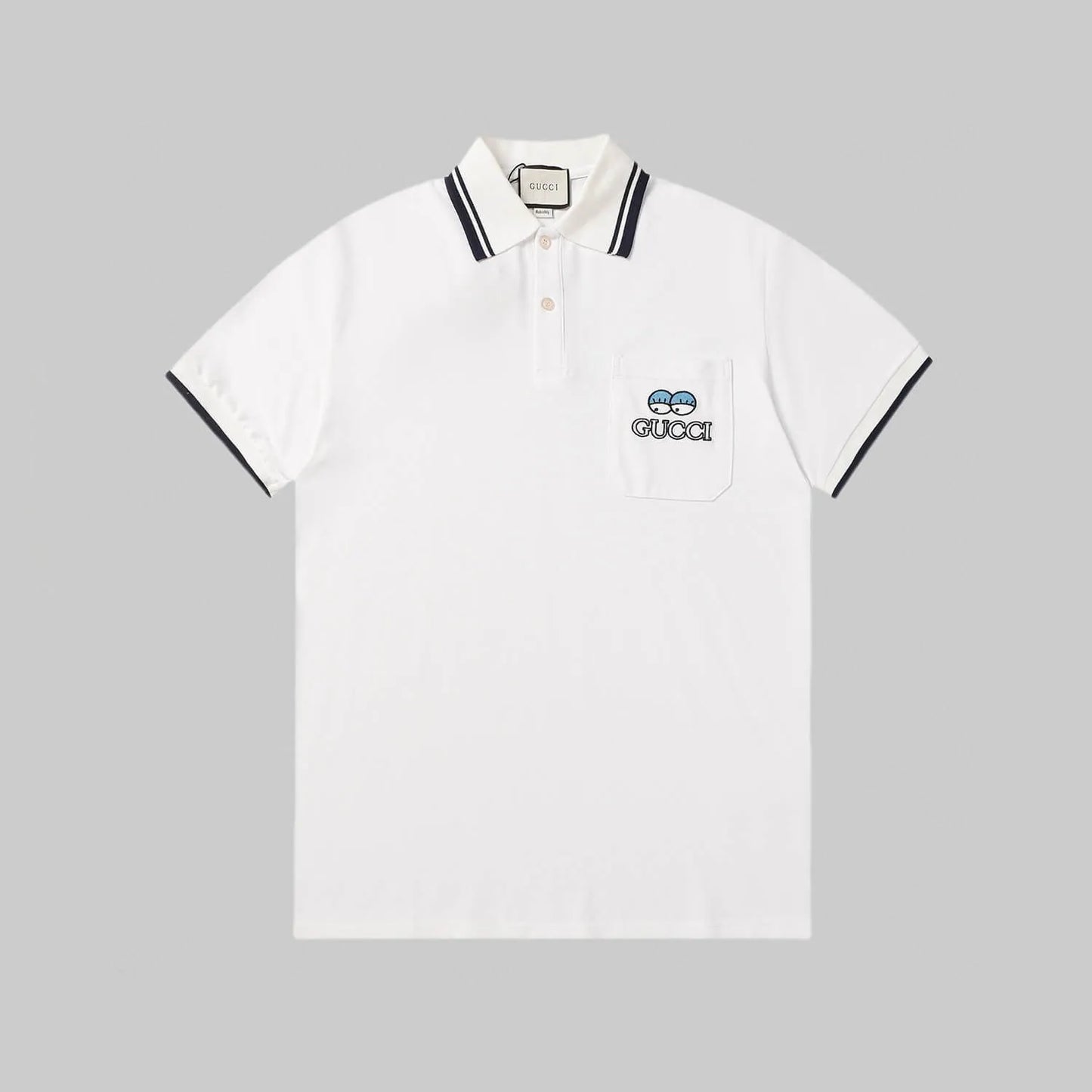 Dual‑Eye Gaze‑Motif Embroidered Polo Shirt