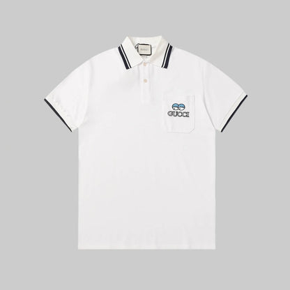 Dual‑Eye Gaze‑Motif Embroidered Polo Shirt