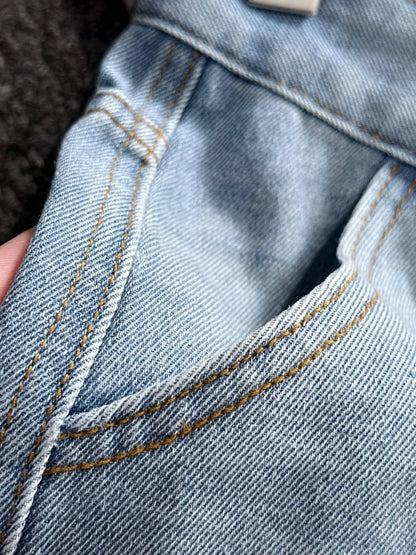 Side Jacquard Panel Denim Shorts