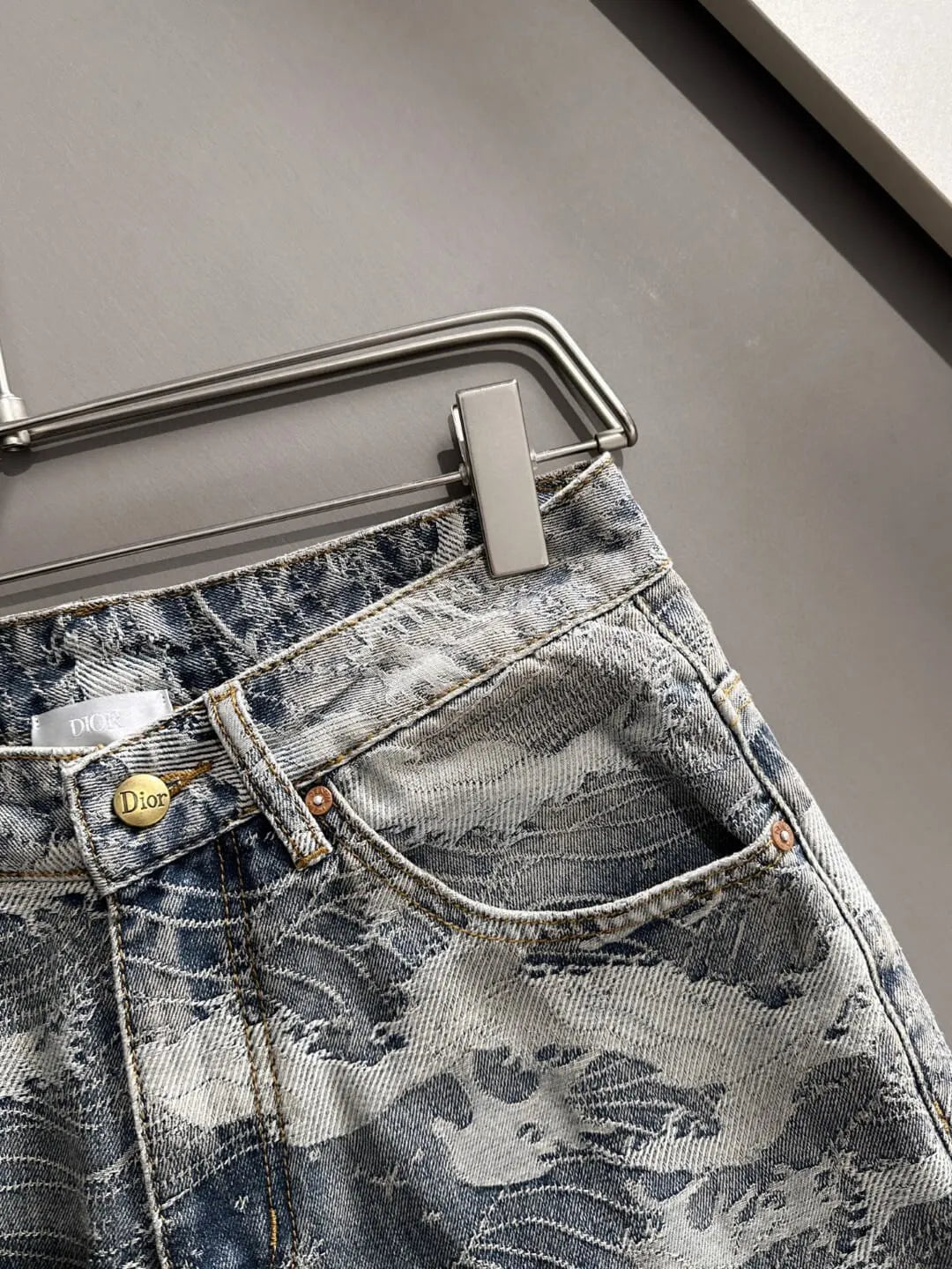 Wave Jacquard Washed Denim Shorts