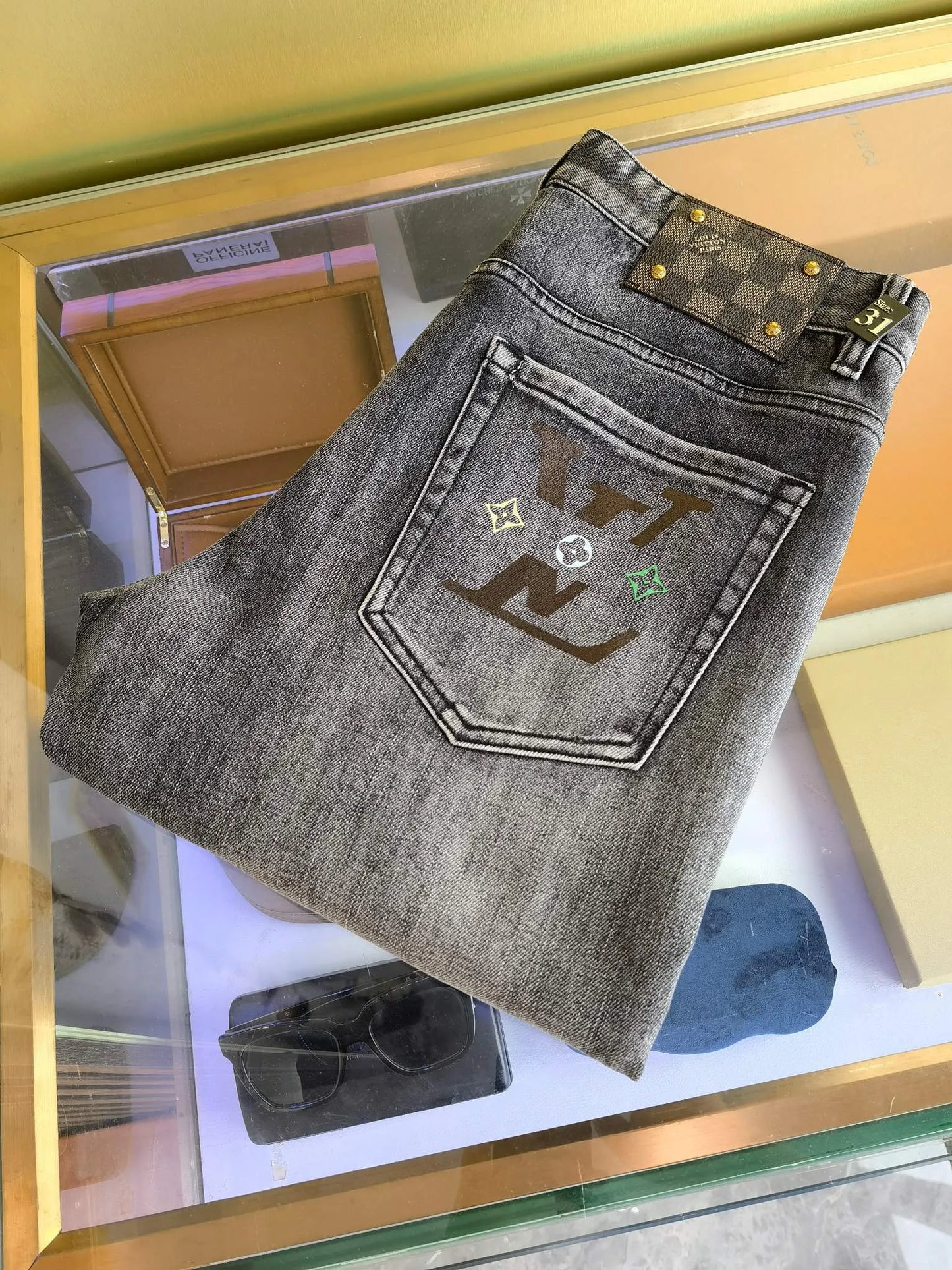 Checkerboard Brown Print Jeans