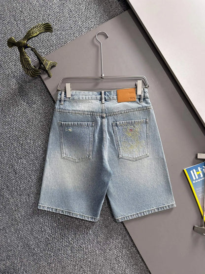 Dragon Embroidery Rhinestone Denim Shorts