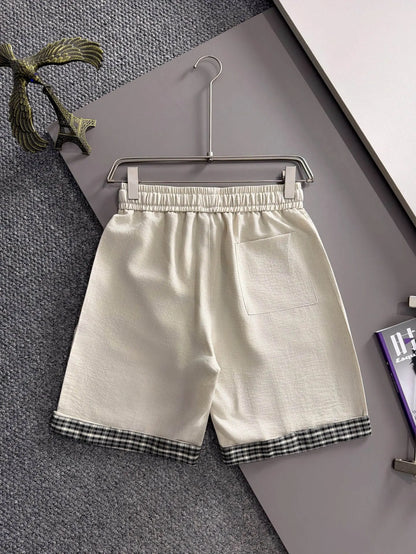 Plaid Cuff Label Decor Shorts
