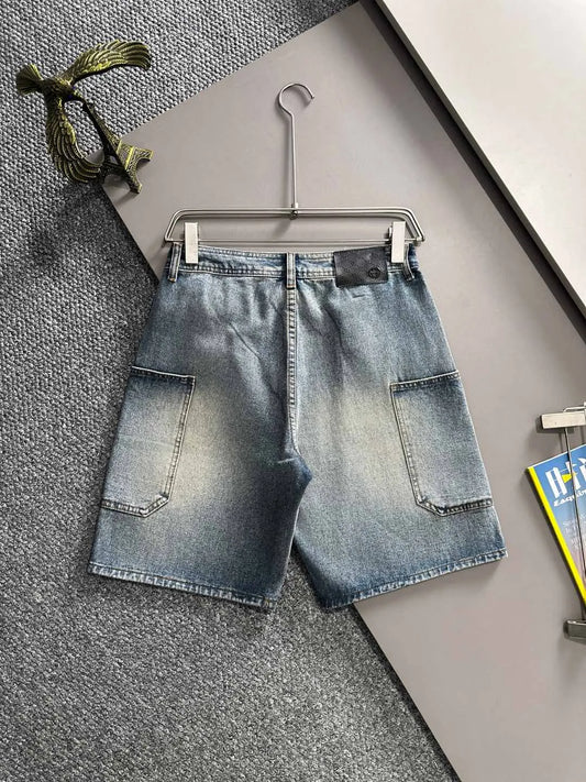 Cargo Pocket Washed Denim Shorts