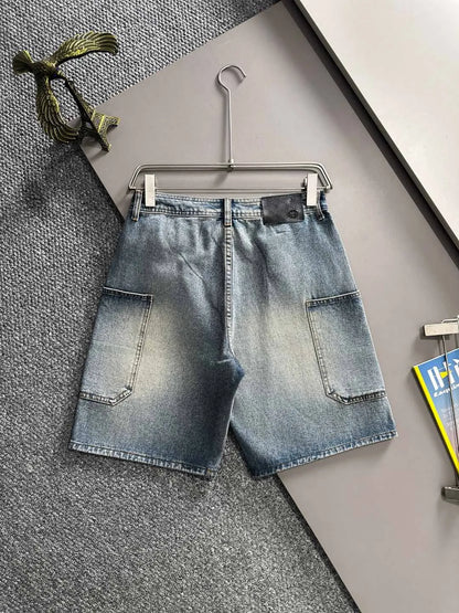 Cargo Pocket Washed Denim Shorts
