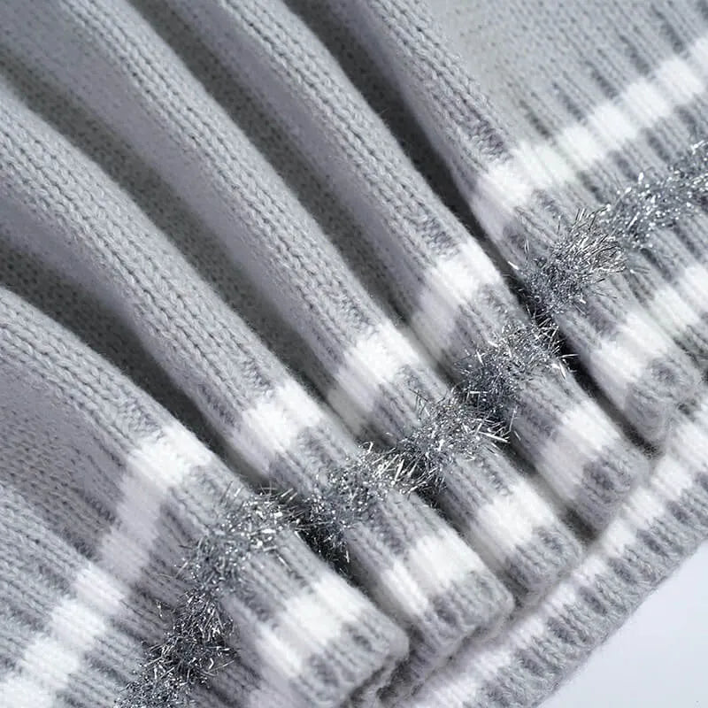 Silver Patch Striped Cuff Knit Sweater