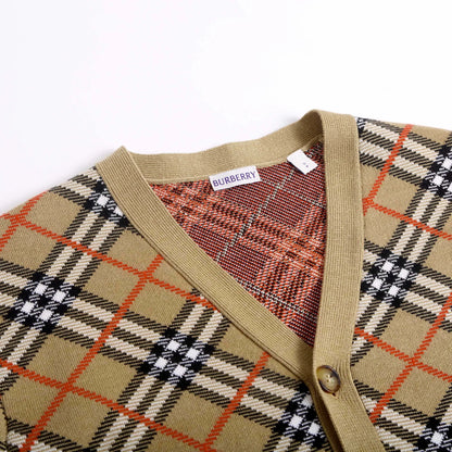 Twill Plaid Cotton‑Wool Blend Cardigan Jacket
