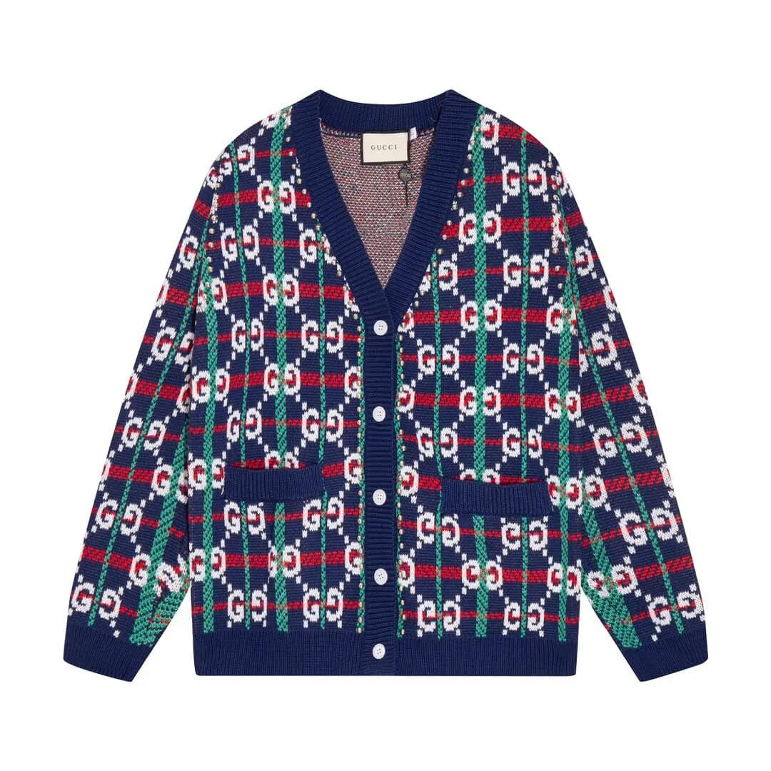 Multicolor Stripe Monogram Knit Sweater Cardigan