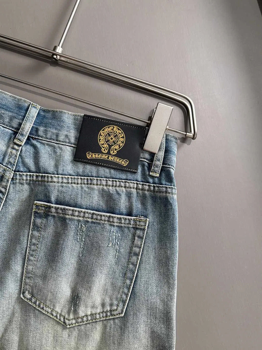 Cross Print Distressed Denim Shorts