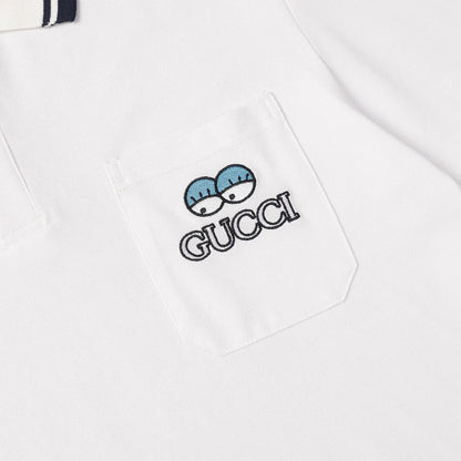 Dual‑Eye Gaze‑Motif Embroidered Polo Shirt