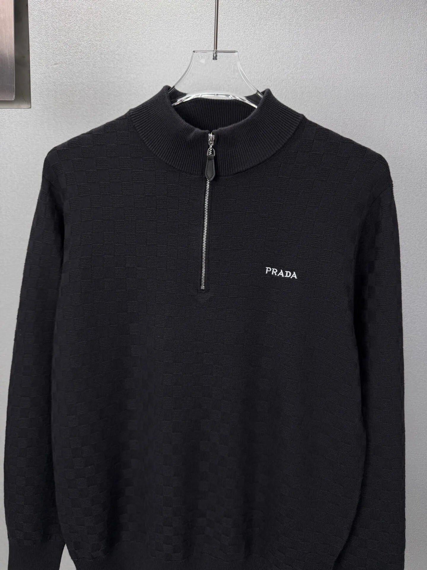 Embroidery  Checker Half Zip Knit Sweater
