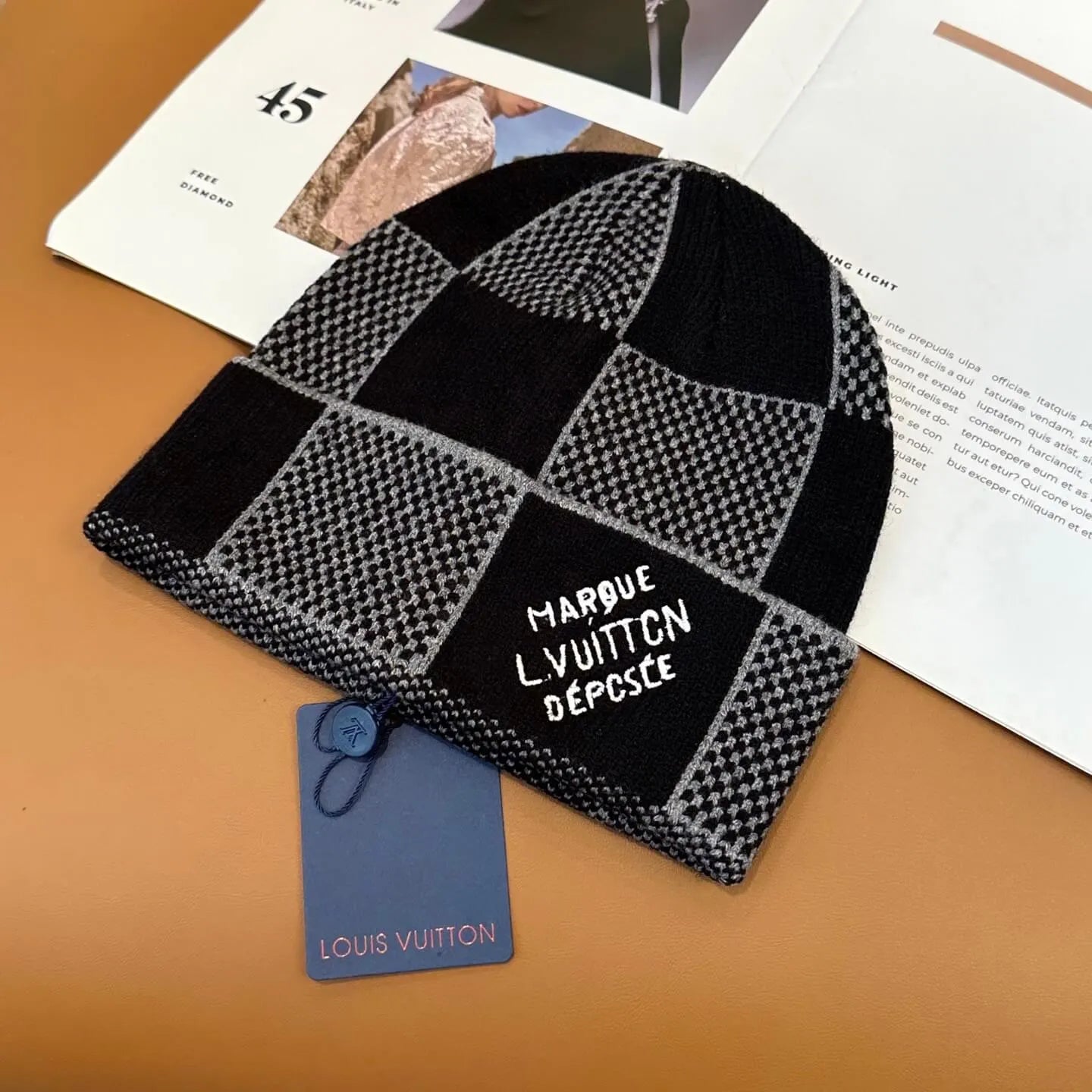 Plaid Color-Block Knit Beanie