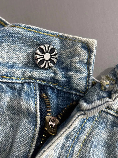 Star Print Frayed Denim Shorts