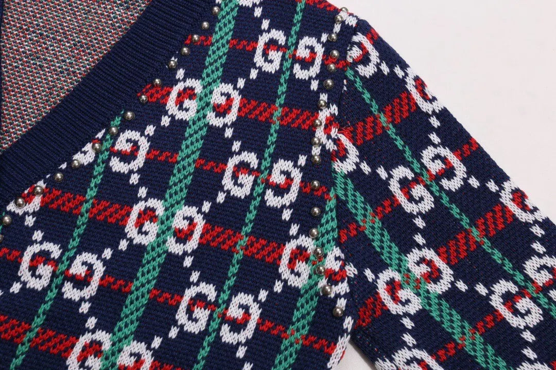 Multicolor Stripe Monogram Knit Sweater Cardigan