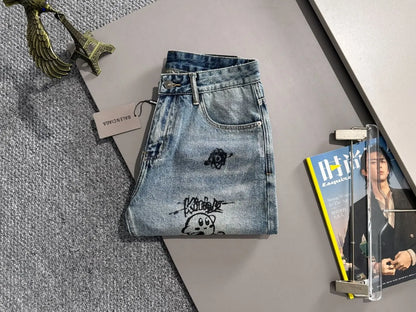 Cartoon Graffiti Print Denim Shorts