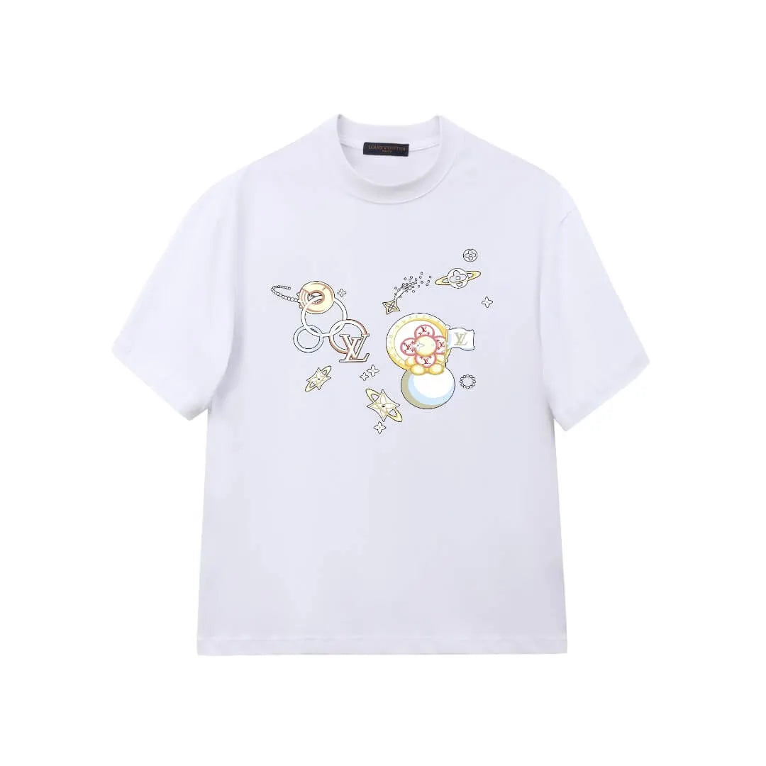 Cosmic Planet Cartoon Print T-Shirt
