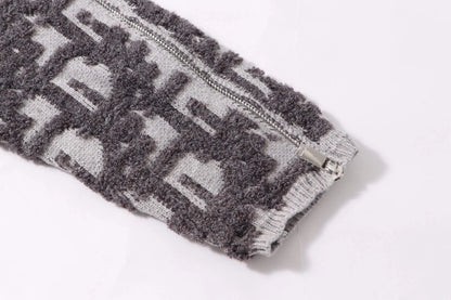 Detachable‑Zip Pattern Knit Sweater