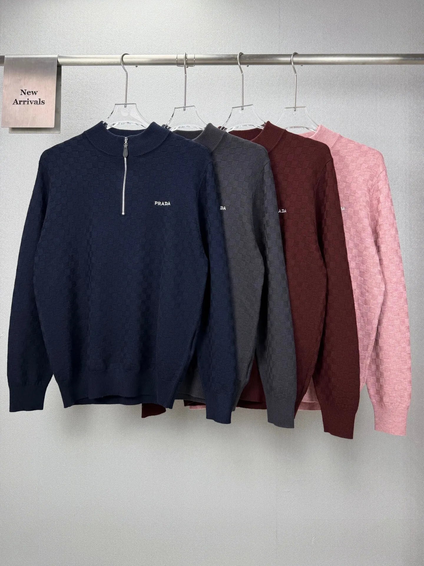 Embroidery  Checker Half Zip Knit Sweater