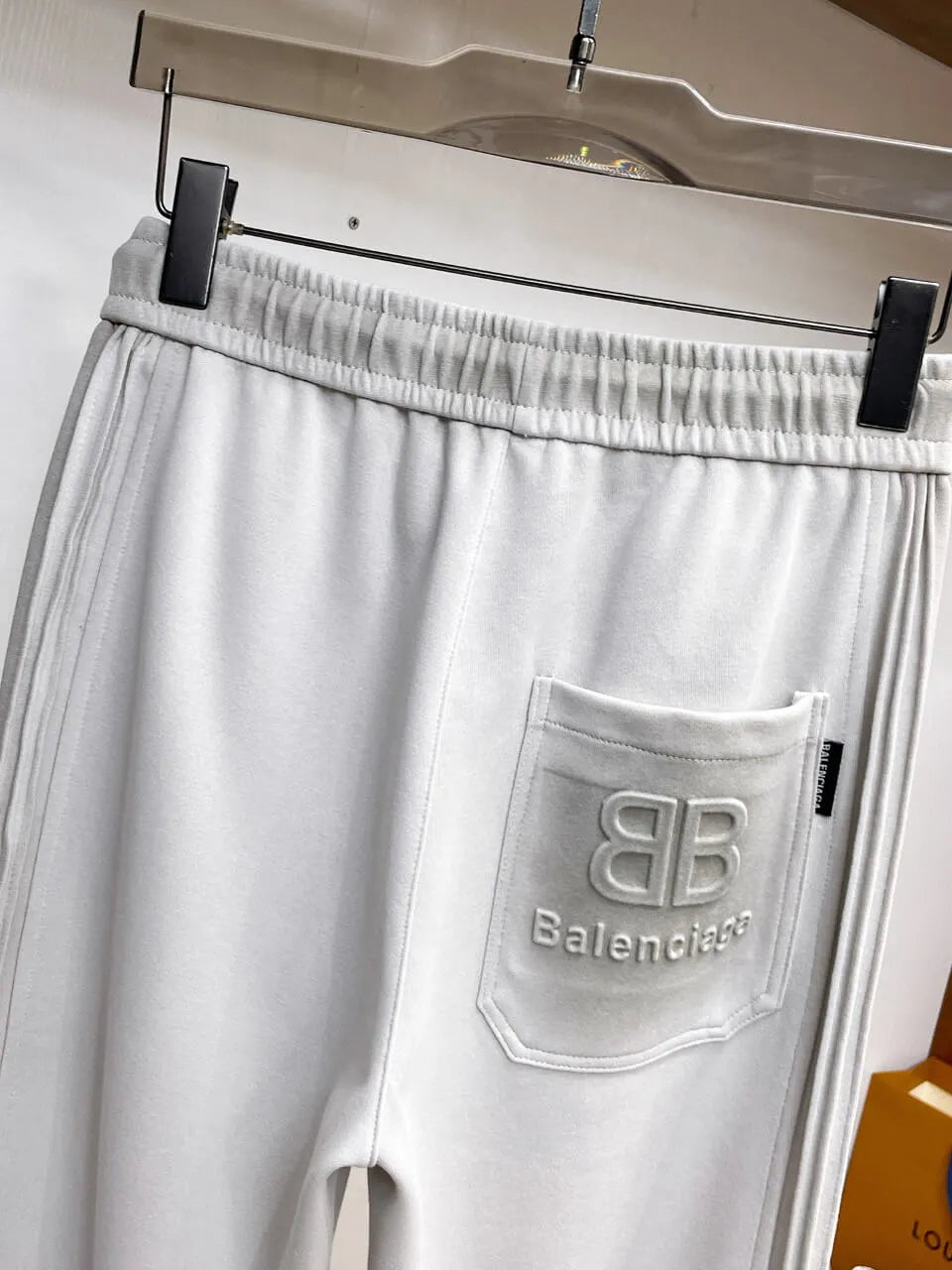 Side‑Stripe Text Detail Straight Pants